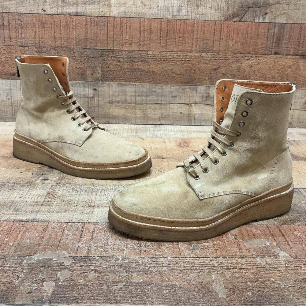 ORO Boots Mens Size 11 45 Beige Suede Combat Ankle Zip Lace Up Rubber Boots